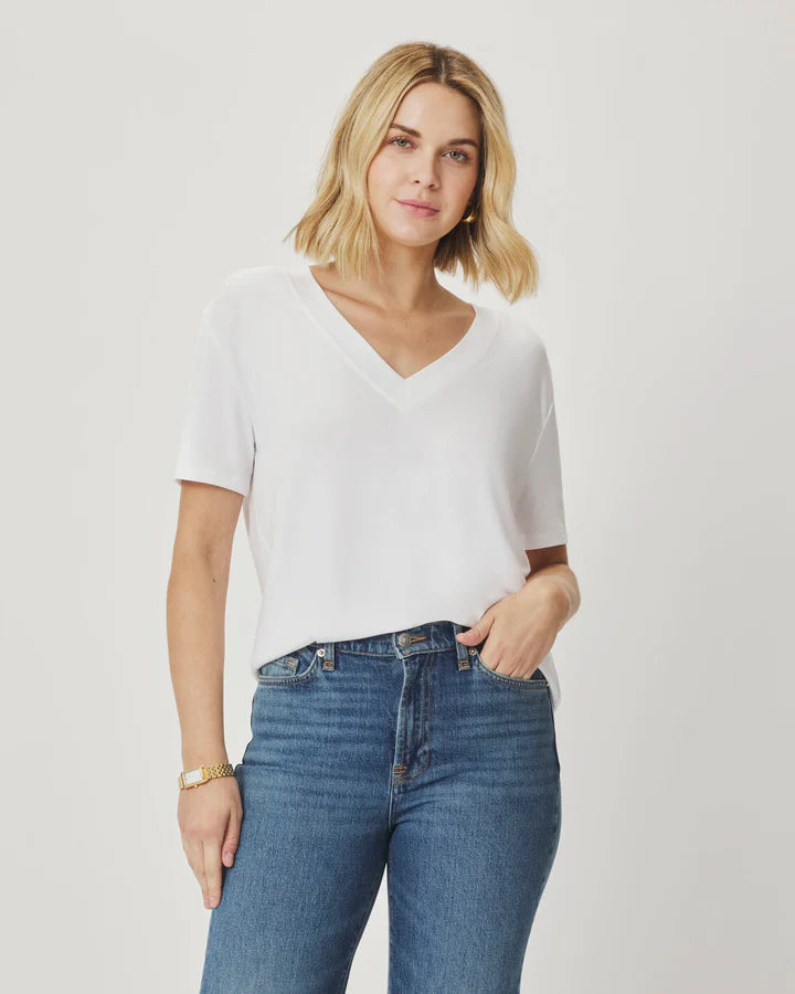 Splendid - Kacey Bamboo V-Neck Tee in White