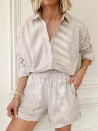 Splendid - Cella Jane Collection - Poplin Stripe Short in Wood/White