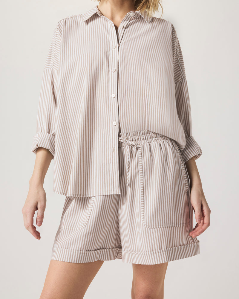 Splendid - Cella Jane Collection - Poplin Stripe Short in Wood/White