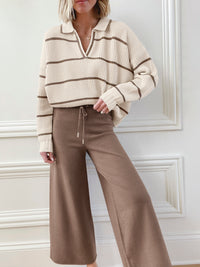 Splendid - Cella Jane Collection - Stripe Polo Sweater in Pearl/Hazelnut