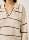 Splendid - Cella Jane Collection - Stripe Polo Sweater in Pearl/Hazelnut