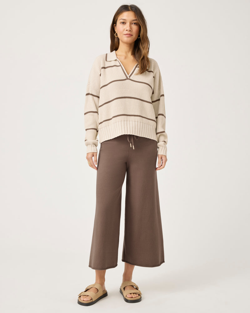 Splendid - Cella Jane Collection - Stripe Polo Sweater in Pearl/Hazelnut