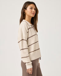 Splendid - Cella Jane Collection - Stripe Polo Sweater in Pearl/Hazelnut