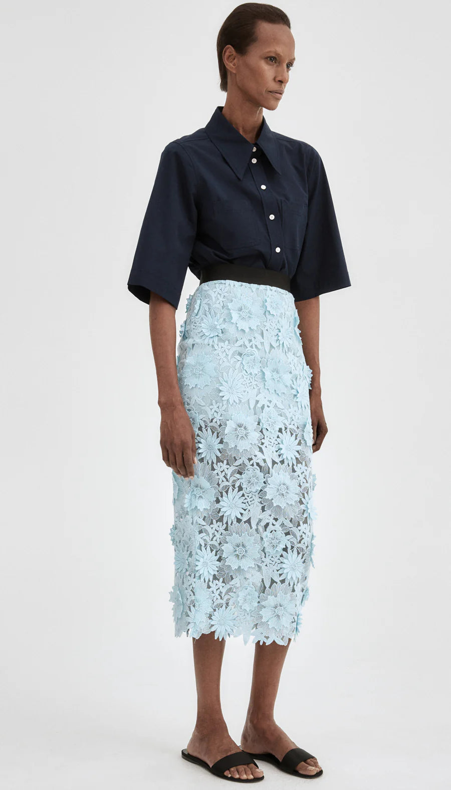 Smythe - Applique Pencil Skirt in Robins Egg