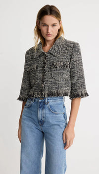 Smythe - Cropped Sleeve Mini Jacket in Pepper Tweed