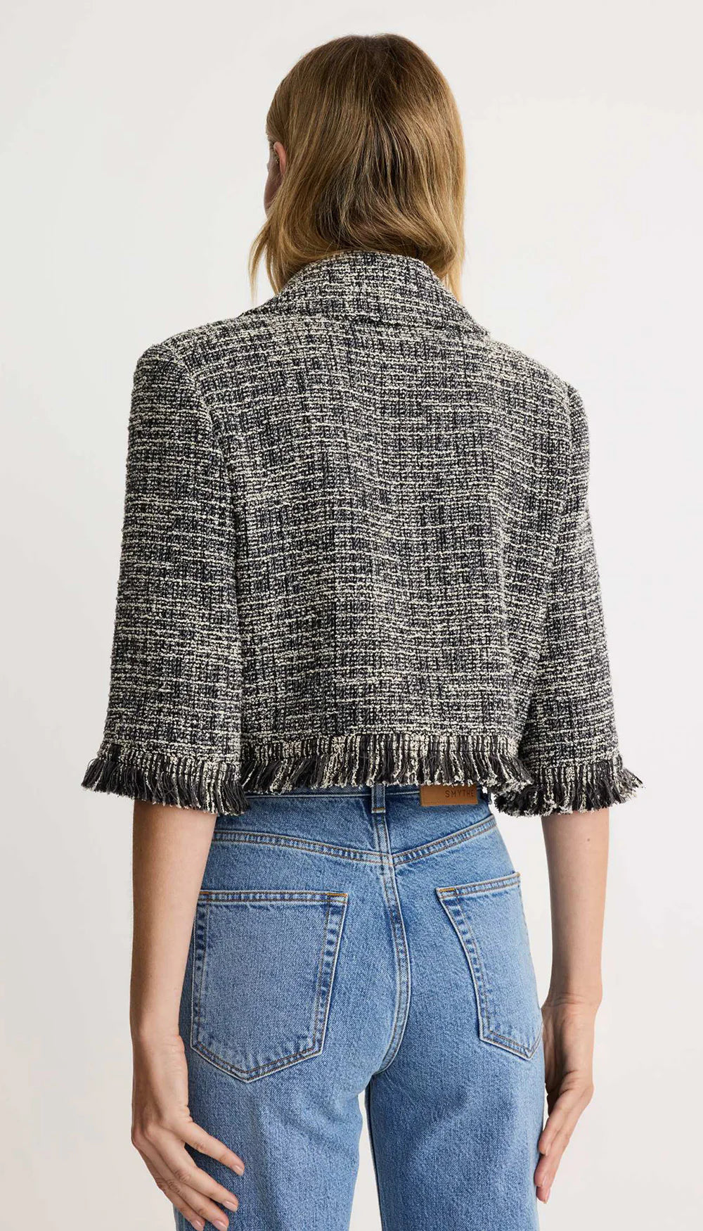 Smythe - Cropped Sleeve Mini Jacket in Pepper Tweed