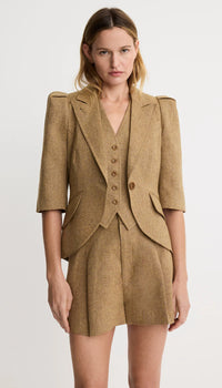 Smythe - Crop Sleeve Pouf One Button Blazer in Tortilla