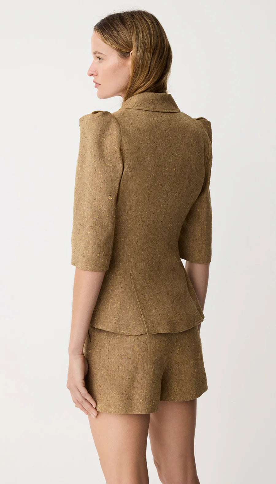 Smythe - Crop Sleeve Pouf One Button Blazer in Tortilla