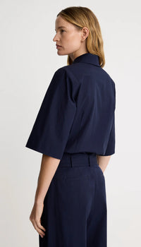 Smythe - 3/4 Sleeve Point Collar Shirt in Navy