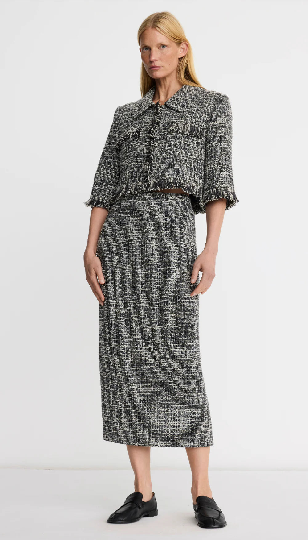 Smythe - Cropped Sleeve Mini Jacket in Pepper Tweed