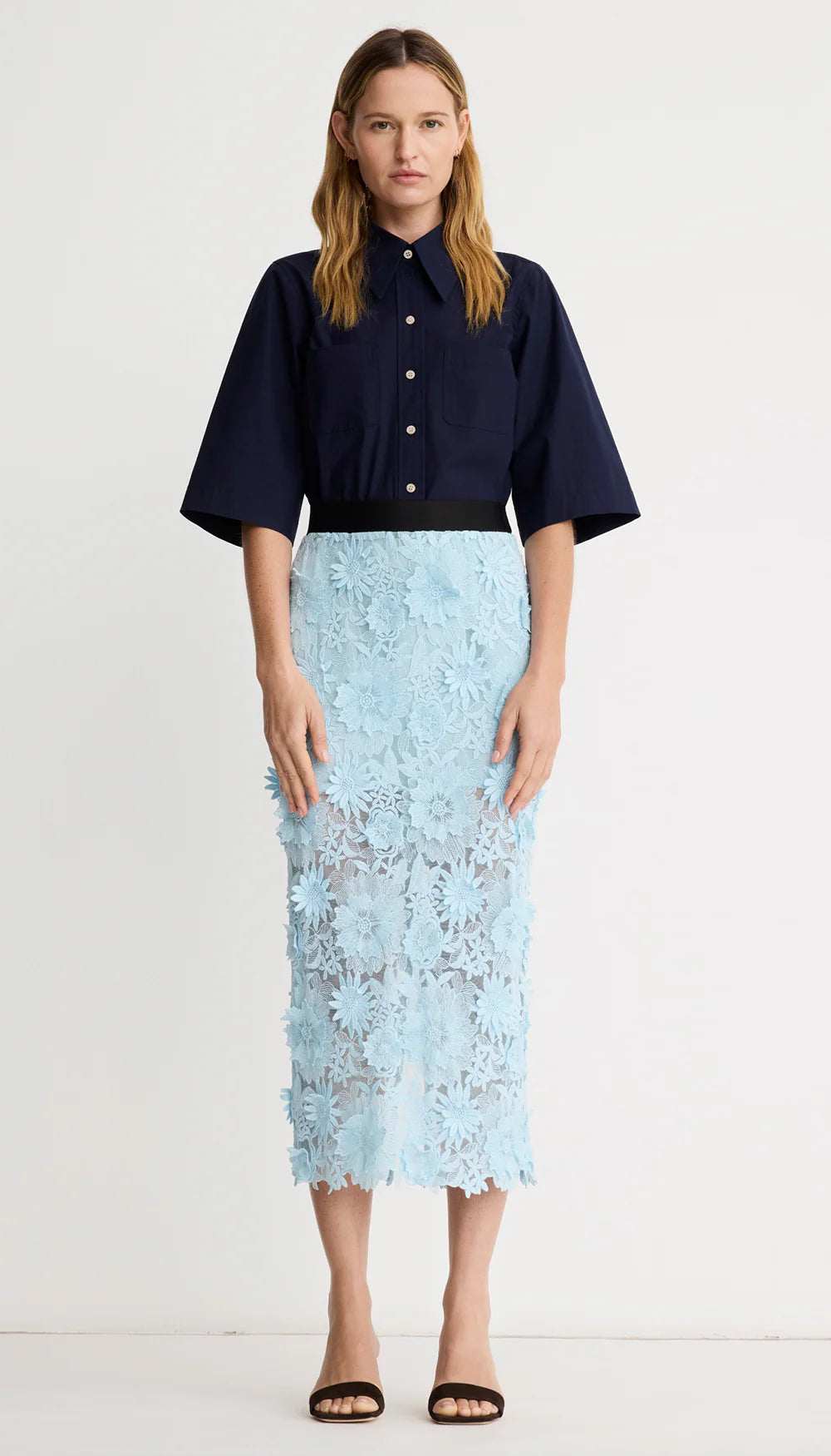 Smythe - Applique Pencil Skirt in Robins Egg