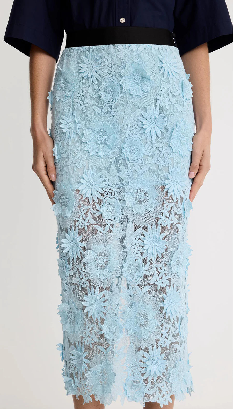 Smythe - Applique Pencil Skirt in Robins Egg