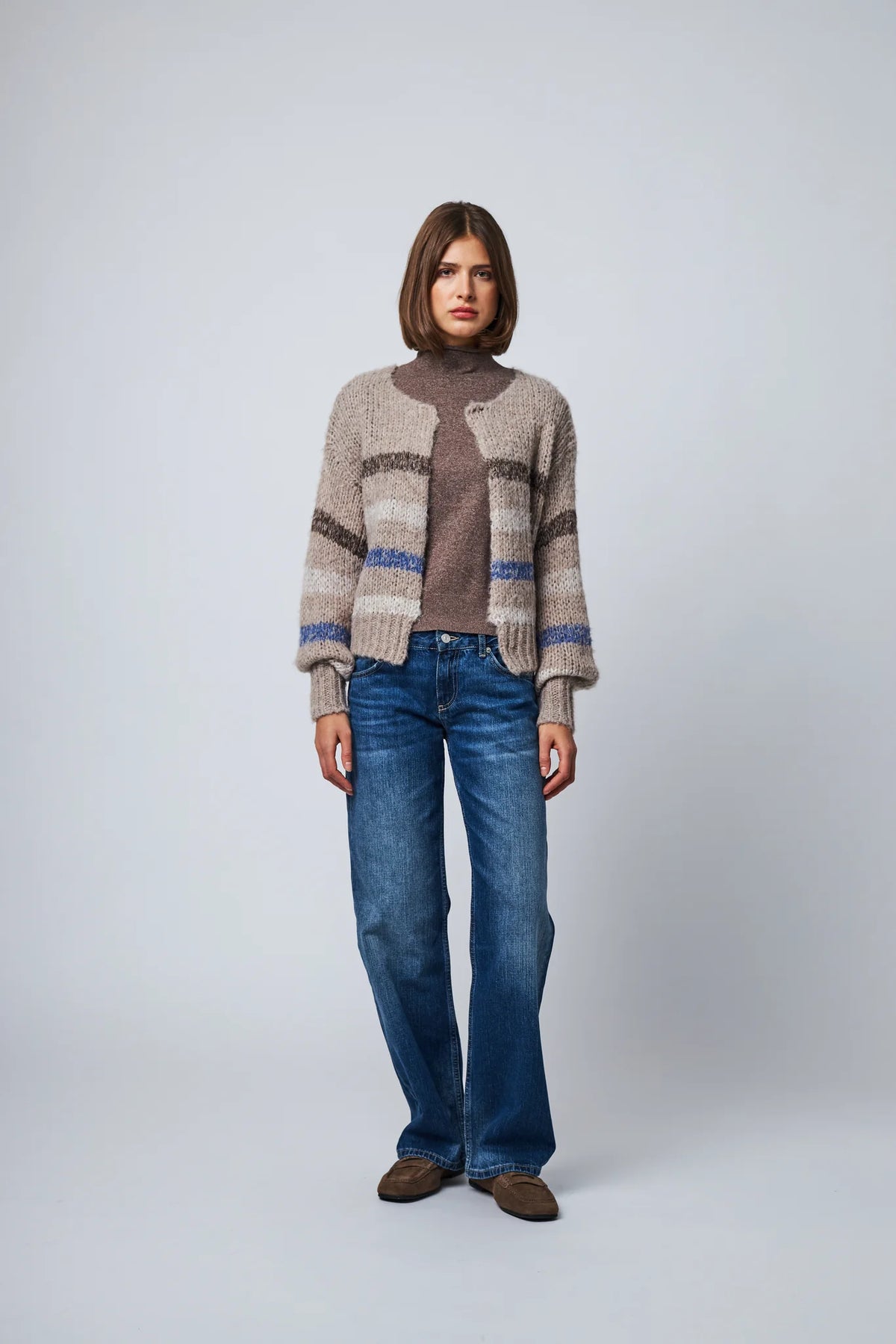 LINE Knitwear - Georgiana Open Cardigan in Birch Forest