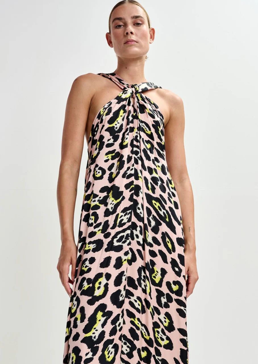 Essentiel Antwerp - Jaycee Halterneck Dress in Pink Pastel Leopard