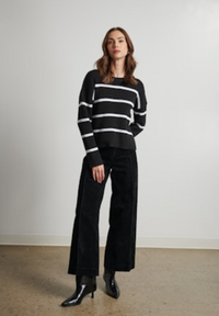 LINE Knitwear - Lainey Ribbed Crewneck Sweater in Noir Stripe