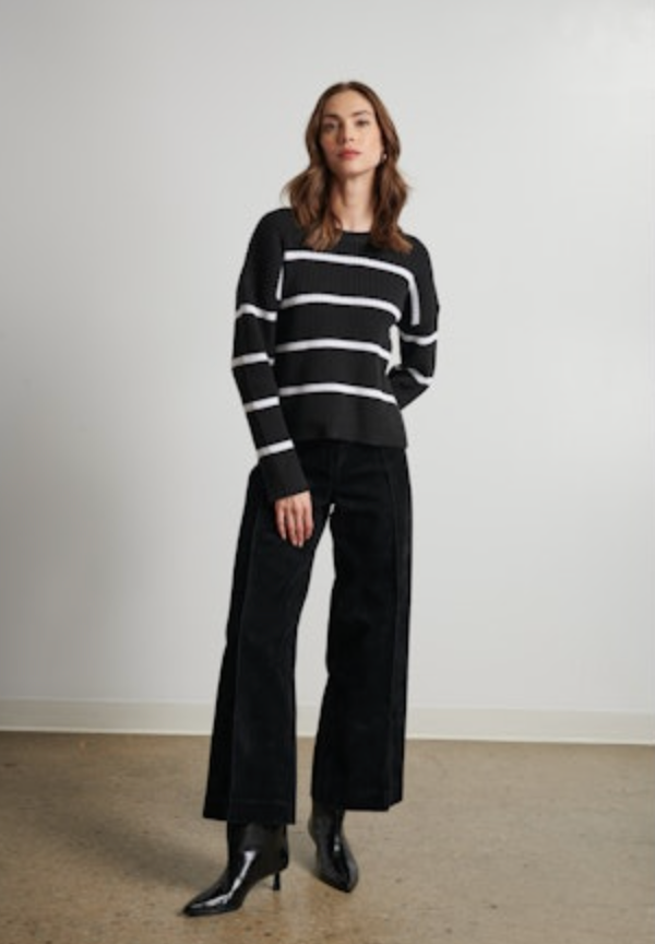 LINE Knitwear - Lainey Ribbed Crewneck Sweater in Noir Stripe