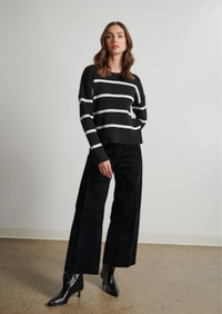 LINE Knitwear - Lainey Ribbed Crewneck Sweater in Noir Stripe