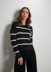 LINE Knitwear - Lainey Ribbed Crewneck Sweater in Noir Stripe