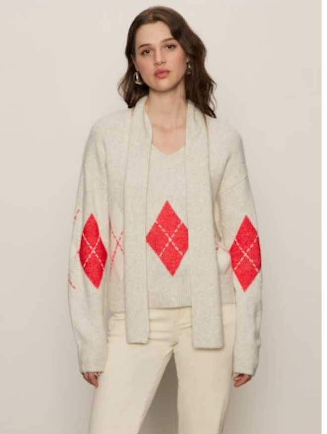 Sanctuary - Argyle Scarf Sweater in Tulip Multi