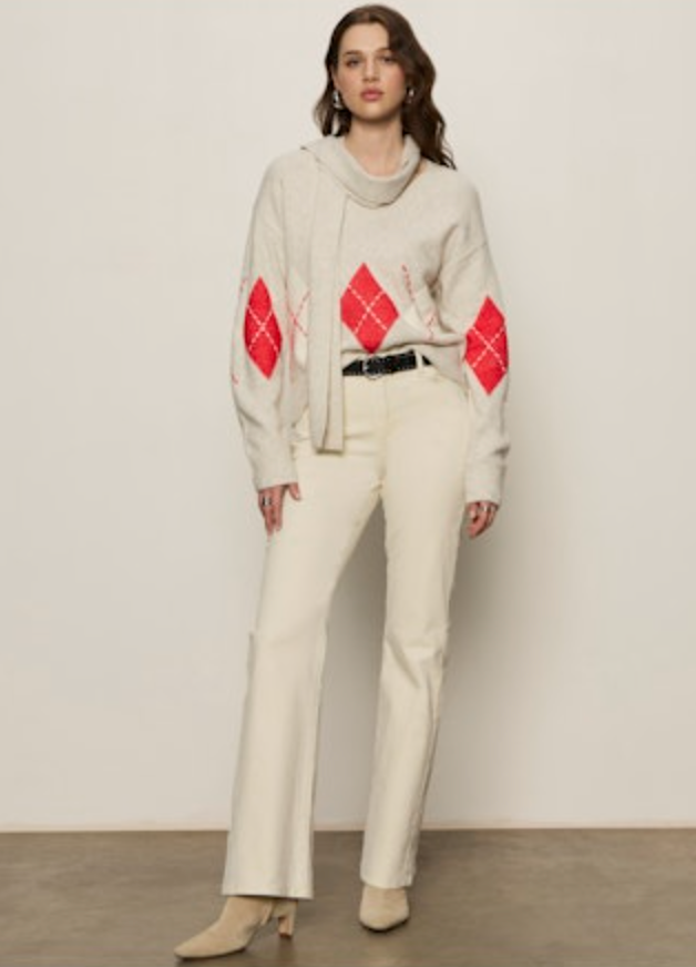 Sanctuary - Argyle Scarf Sweater in Tulip Multi