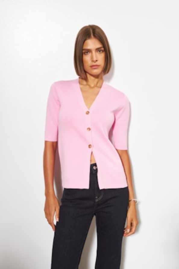 LINE Knitwear - Roxy - Short Sleeve Cardigan in Rose Water