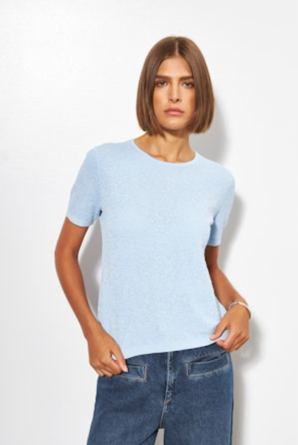 LINE Knitwear - Gia - Short Sleeve Top in Pool