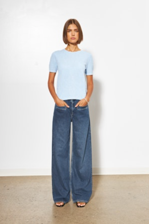 LINE Knitwear - Gia - Short Sleeve Top in Pool