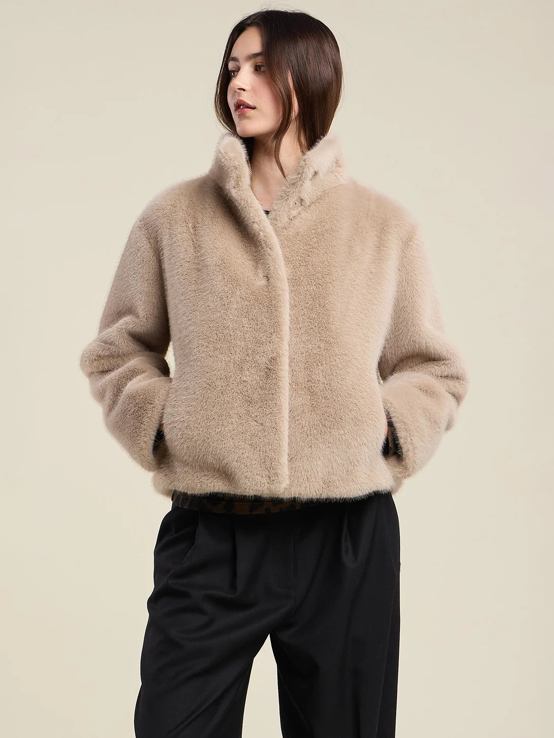 Velvet - Sheena Lux Fur Jacket in Beige