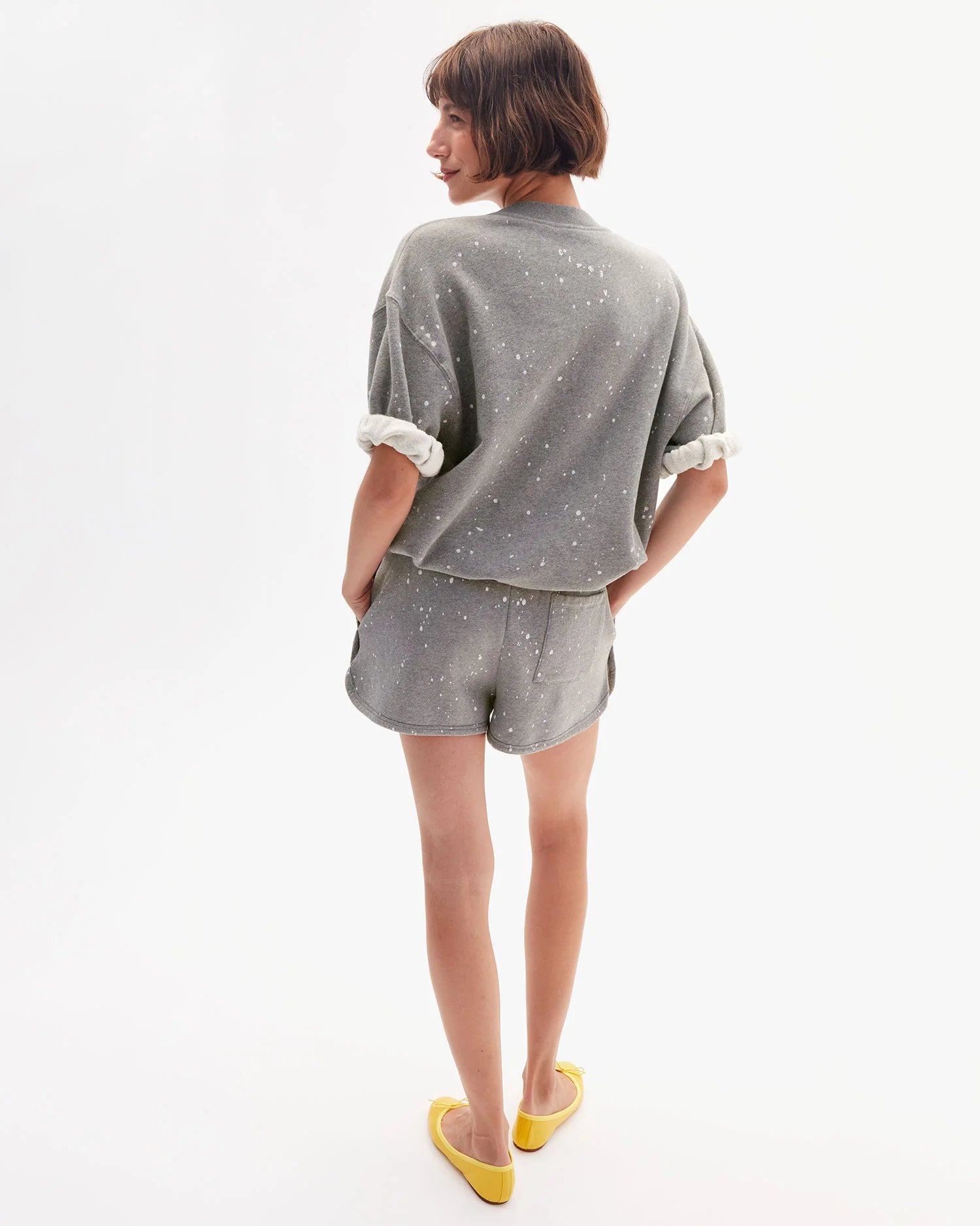 Clare V. - Short Sleeve Oversized Sweatshirt in Grey Melange Splatter