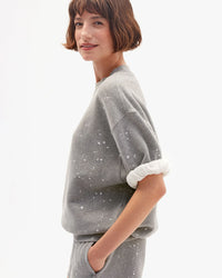Clare V. - Short Sleeve Oversized Sweatshirt in Grey Melange Splatter