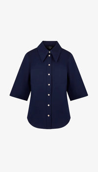 Smythe - 3/4 Sleeve Point Collar Shirt in Navy