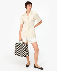 Clare V. - Petit Summer Simple Tote - Black/Cream Crochet Checker