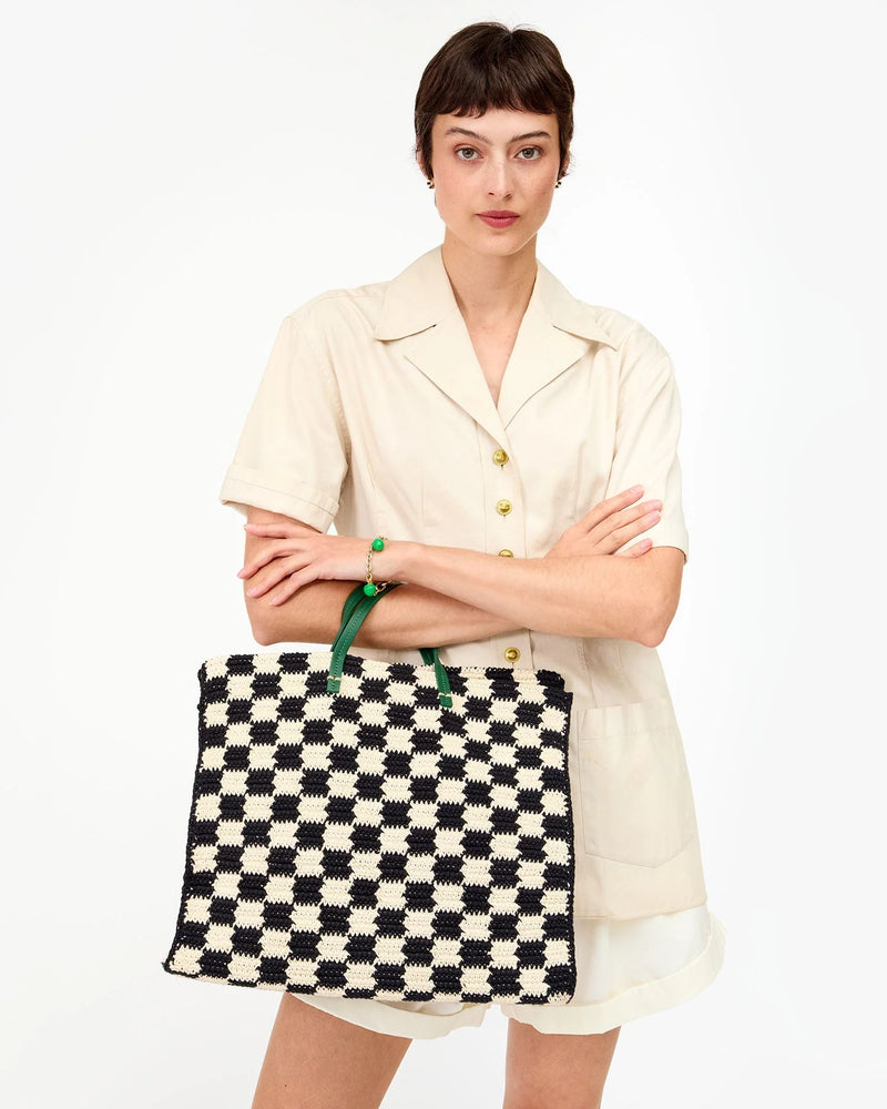 Clare V. - Petit Summer Simple Tote - Black/Cream Crochet Checker