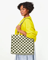 Clare V. - Summer Simple Tote - Olive/Cream Crochet Checker