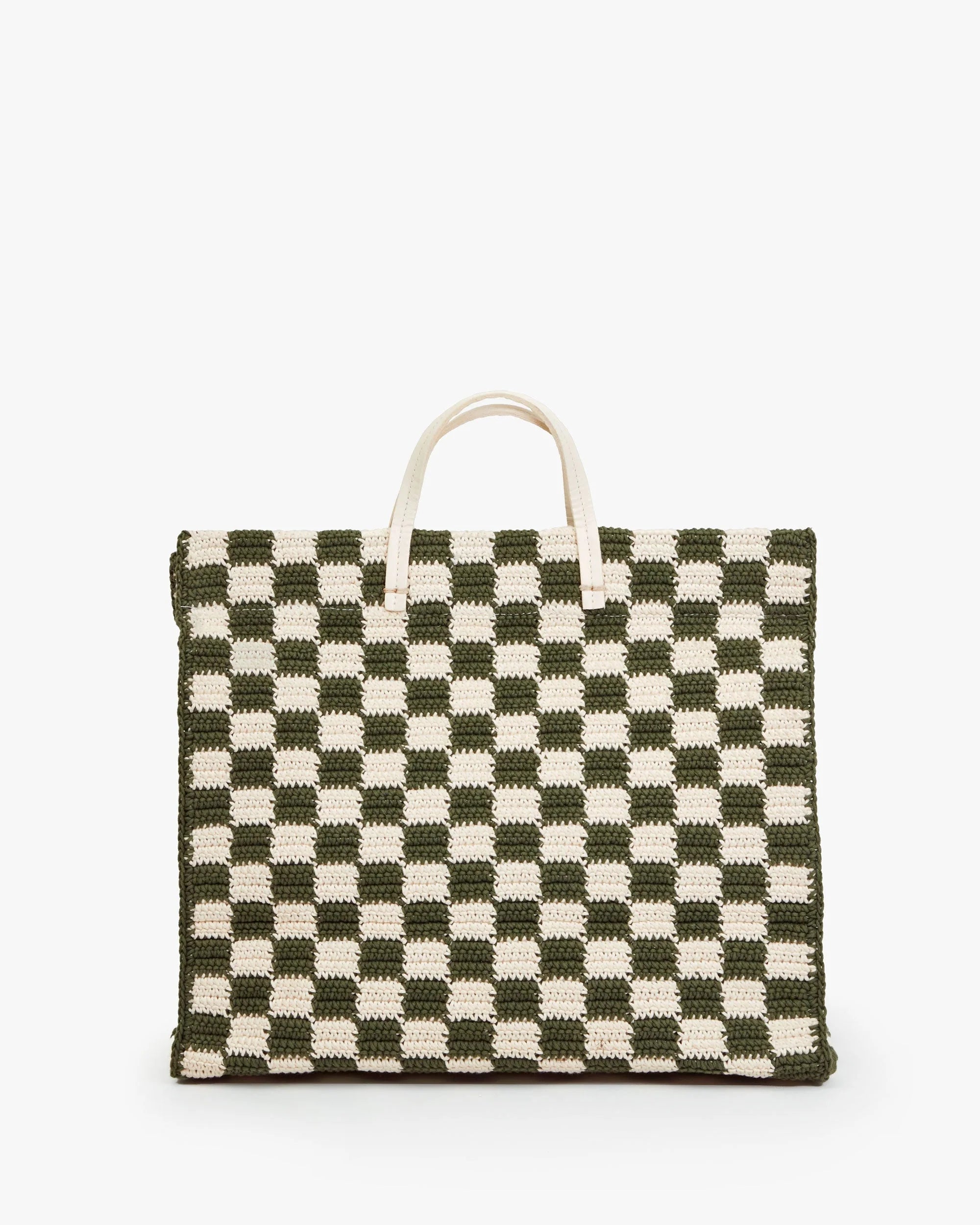 Clare V. - Summer Simple Tote - Olive/Cream Crochet Checker
