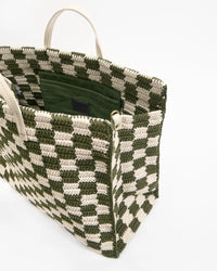 Clare V. - Summer Simple Tote - Olive/Cream Crochet Checker