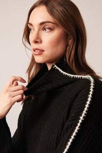 Line - Trinity Stitch Ribbed Turtleneck Sweater in Nightfall Raven