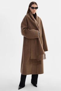 LAMARQUE - Twila - Wool Scarf Coat in Heather Brown