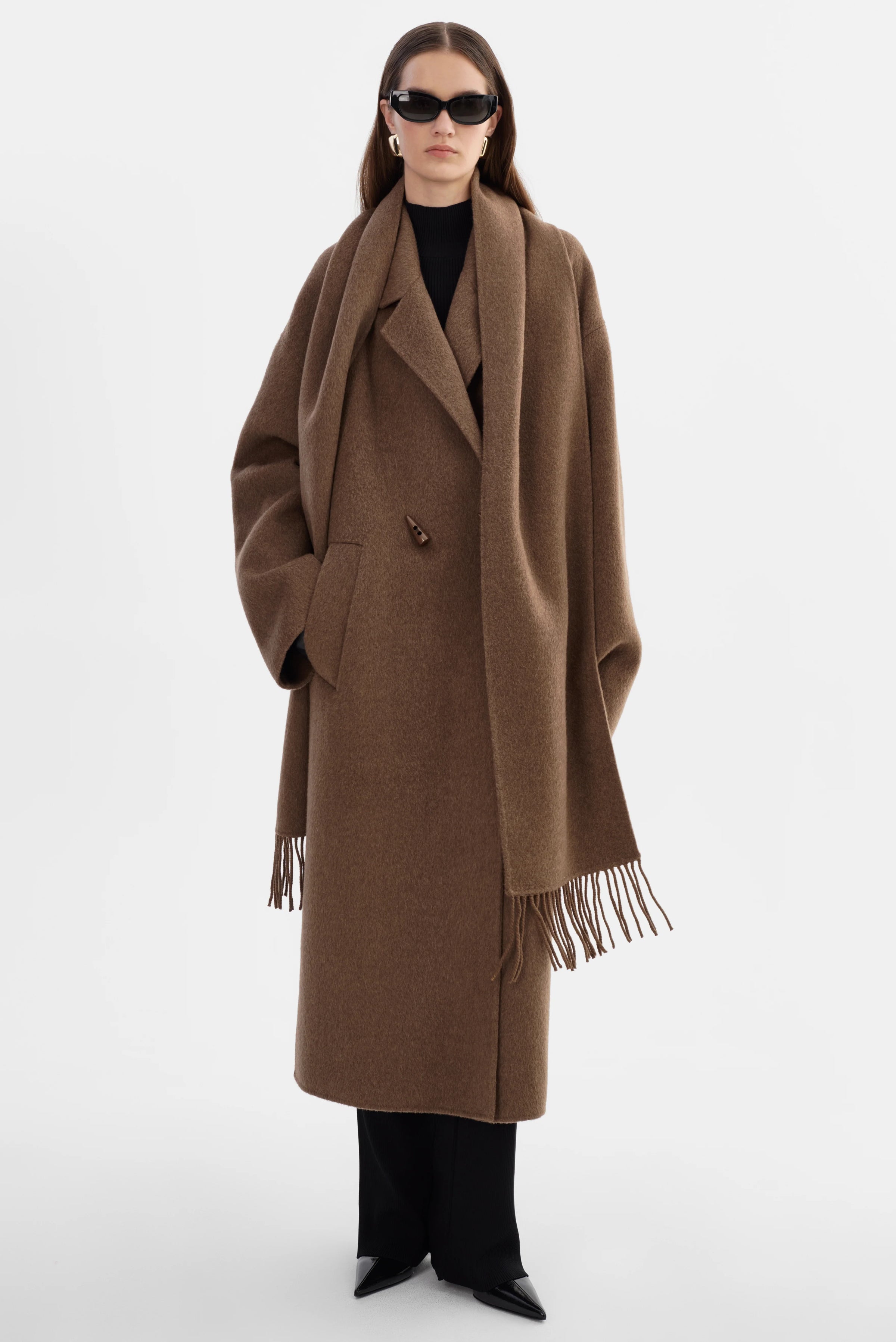 LAMARQUE - Twila - Wool Scarf Coat in Heather Brown