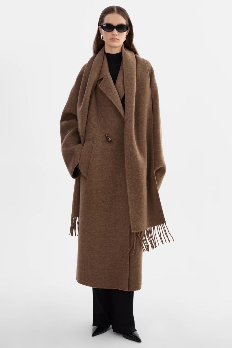 LAMARQUE - Twila - Wool Scarf Coat in Heather Brown