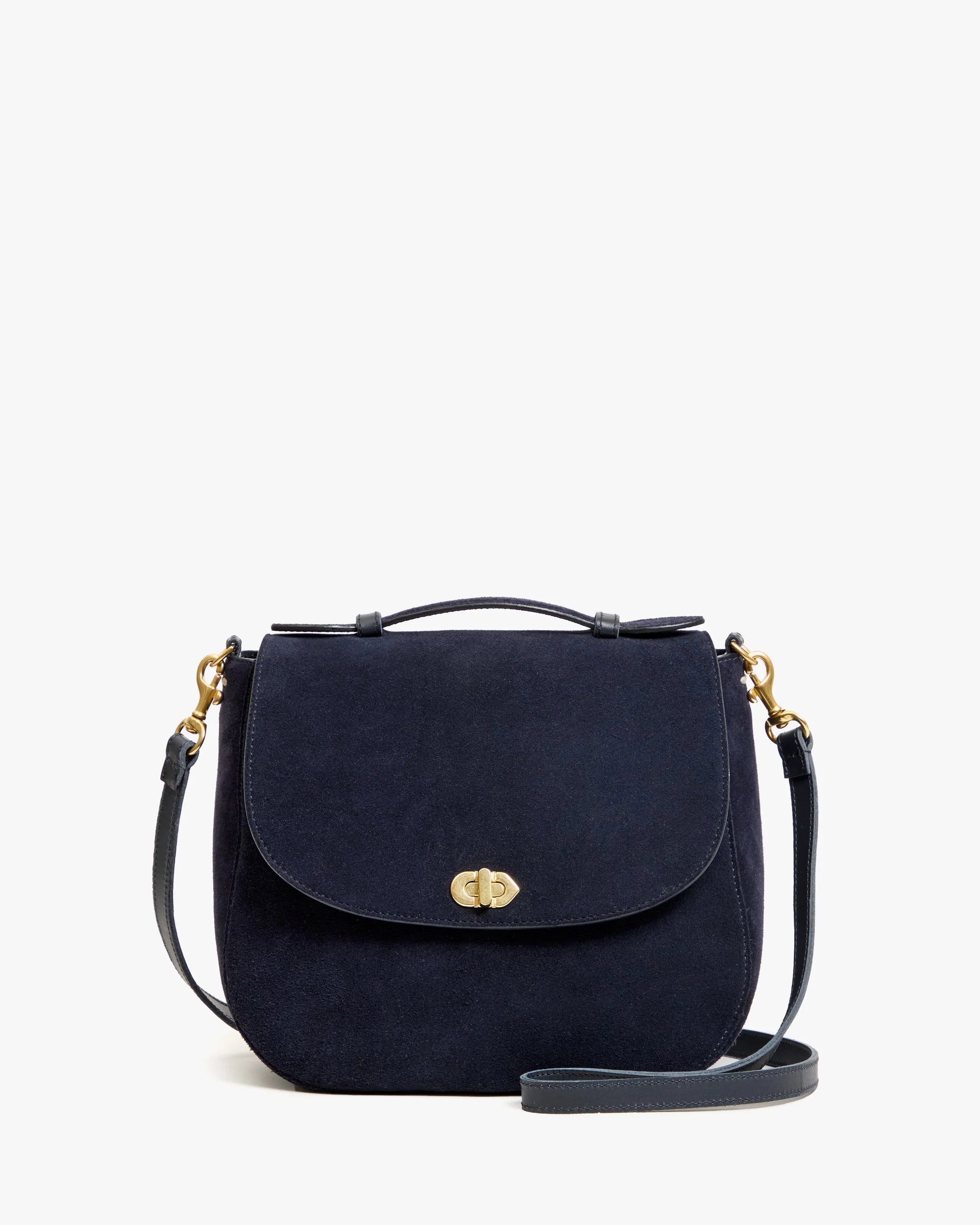 Clare V. - Turnlock Louis with Top Handle in Suede Navy