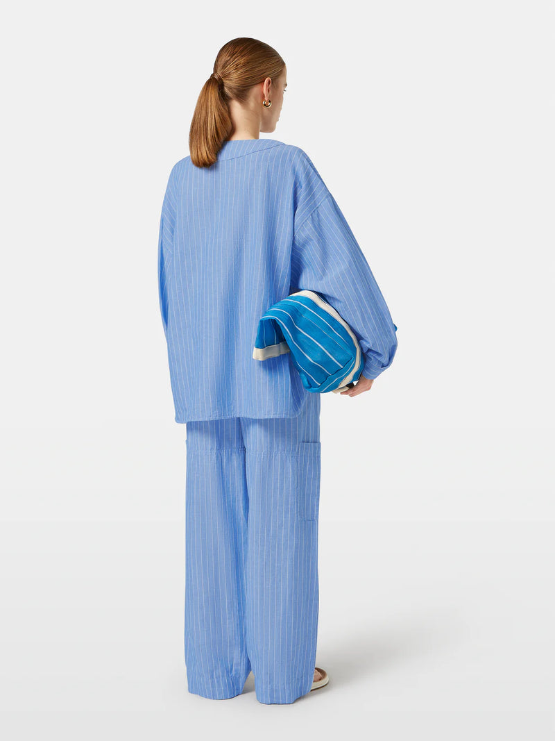 Scotch & Soda - Cotton Linen Bib Shirt in Blue and White Pin Stripe