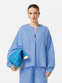 Scotch & Soda - Cotton Linen Bib Shirt in Blue and White Pin Stripe