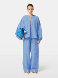 Scotch & Soda - Cotton Linen Bib Shirt in Blue and White Pin Stripe