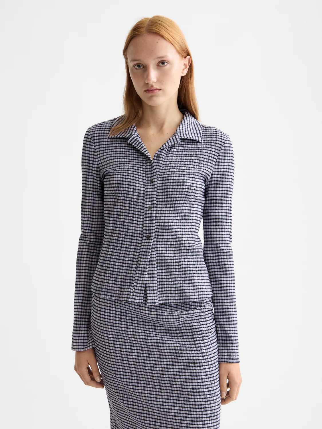 Scotch & Soda - Gingham Button Up Top in Sky Captain/Languid Lavender