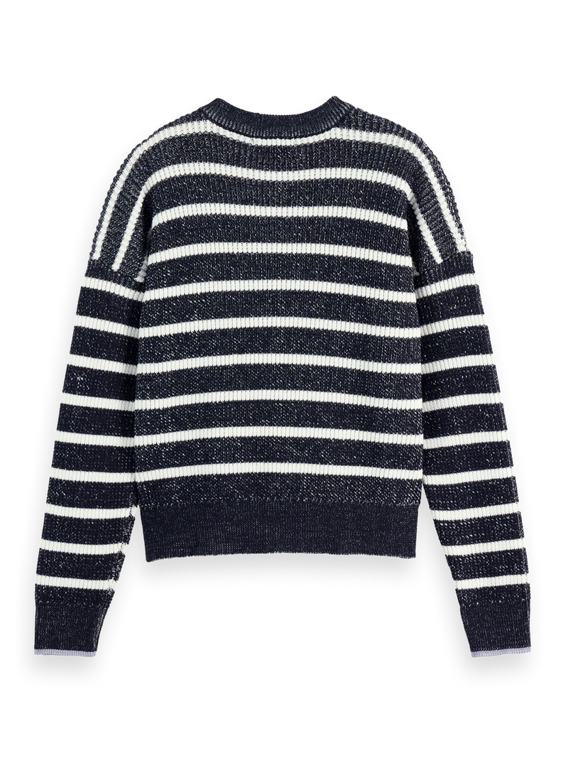 Scotch & Soda - Stripe Tie Neck Pullover in Sky Captain Stripe