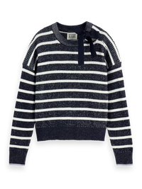 Scotch & Soda - Stripe Tie Neck Pullover in Sky Captain Stripe
