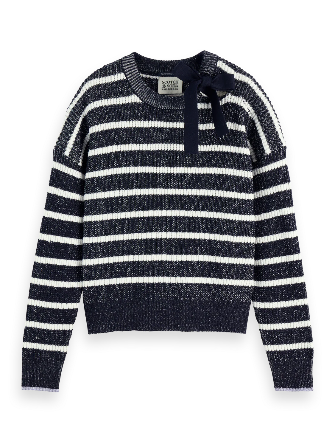 Scotch & Soda - Stripe Tie Neck Pullover in Sky Captain Stripe