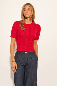 John + Jenn - Percy - Cable Knit Top in Rouge