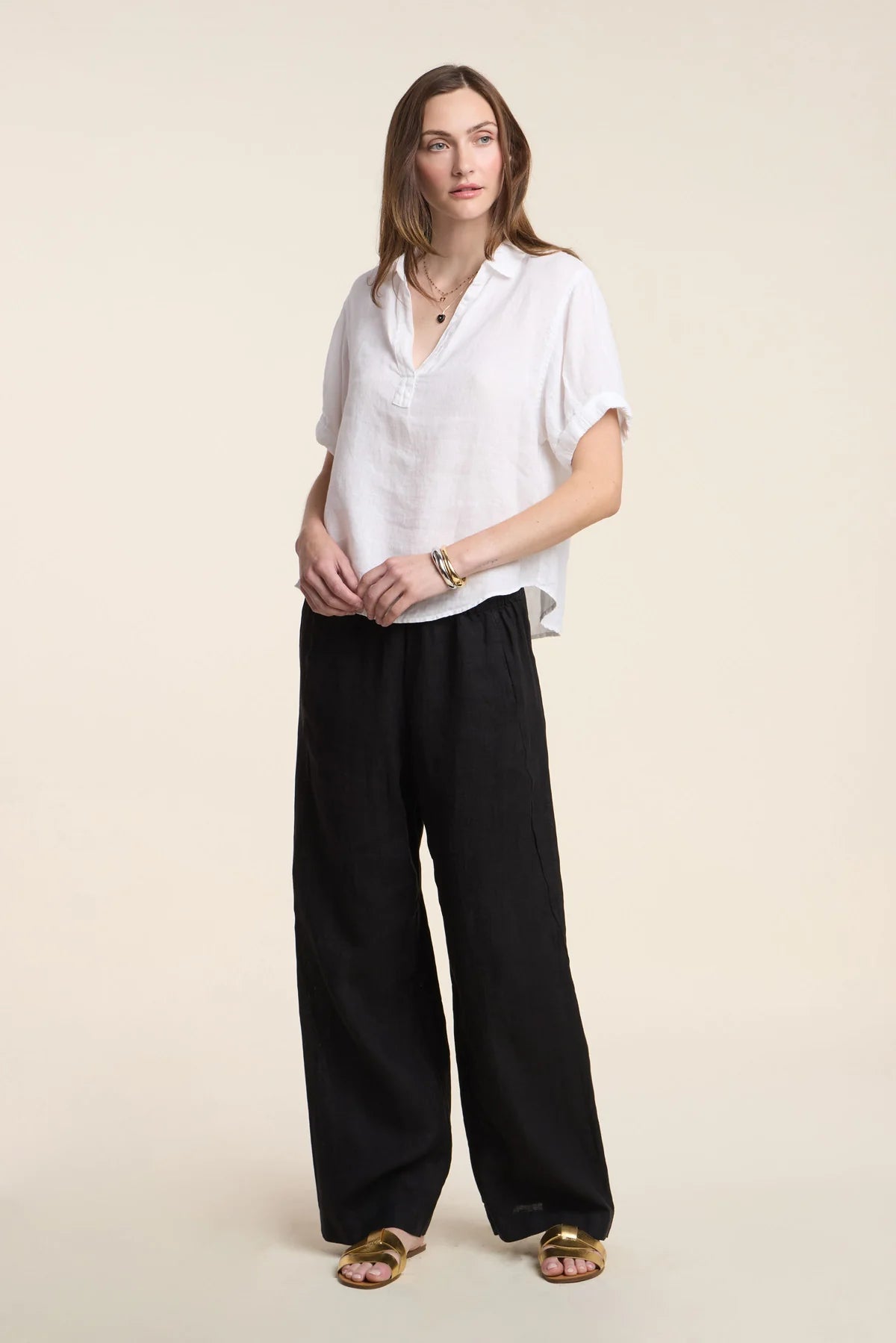 Velvet - Stephanie - Woven Linen Pant in Black